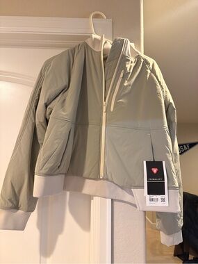 Lululemon Light Sage Quilted Bomber Jacket with Rib Trim